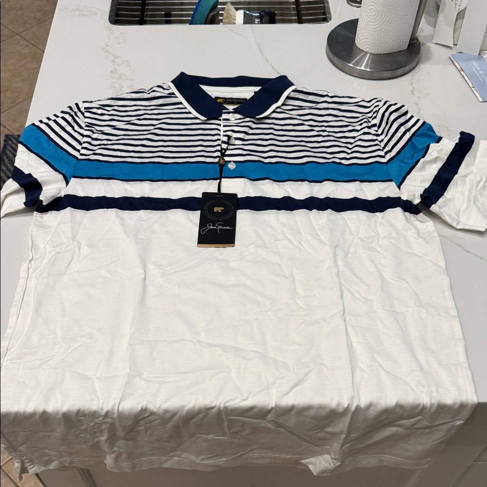 Classic Striped Polo Shirt - Blue and White